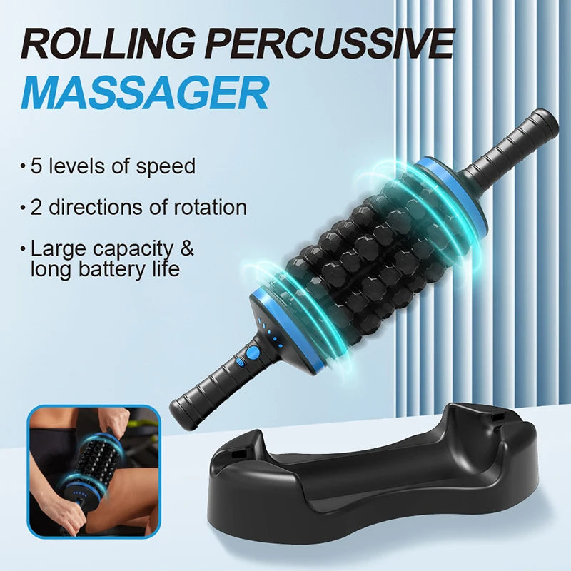 Electric Roller Massage Stick Deep Tissue Muscle Fascia Relaxation Massager Cordless Rechargeable Fitness Exercise Pain Relief