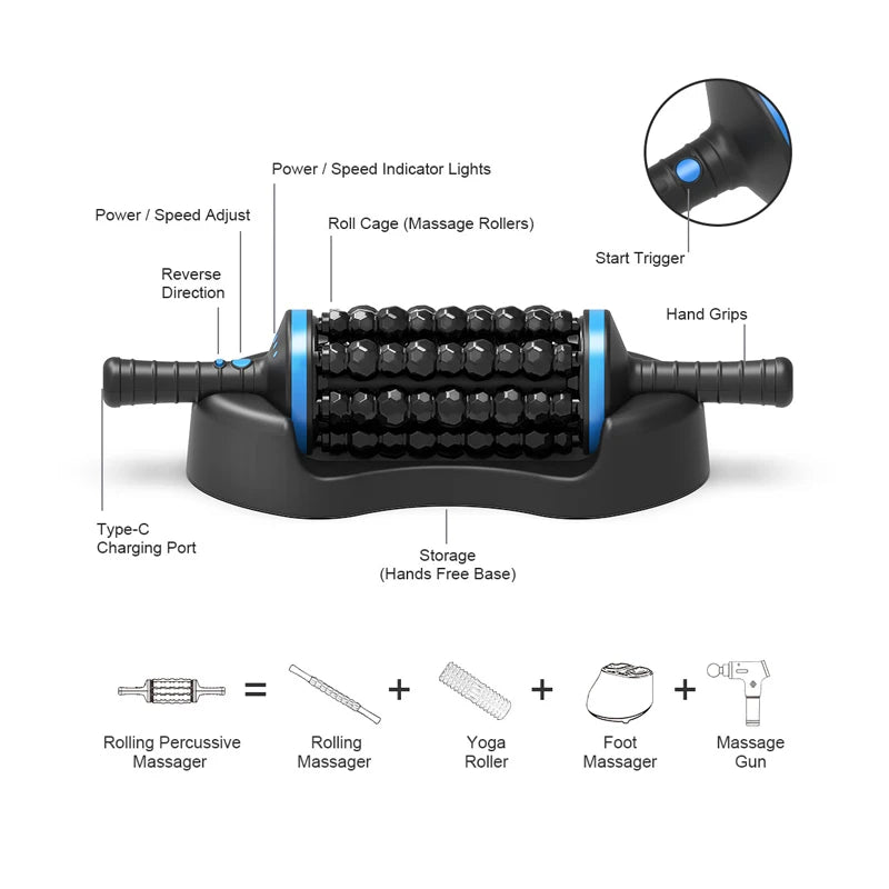 Electric Roller Massage Stick Deep Tissue Muscle Fascia Relaxation Massager Cordless Rechargeable Fitness Exercise Pain Relief