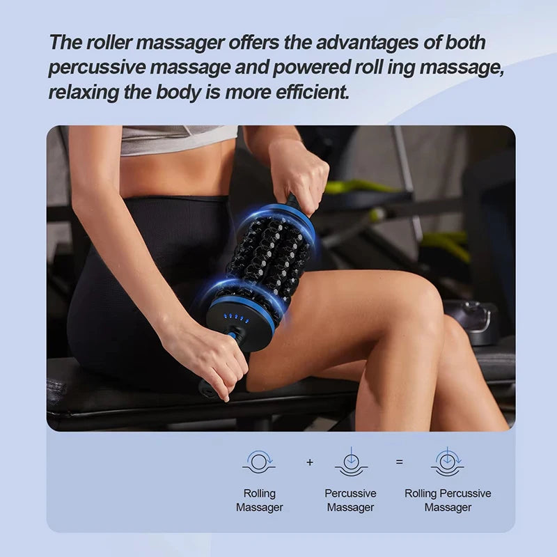 Electric Roller Massage Stick Deep Tissue Muscle Fascia Relaxation Massager Cordless Rechargeable Fitness Exercise Pain Relief