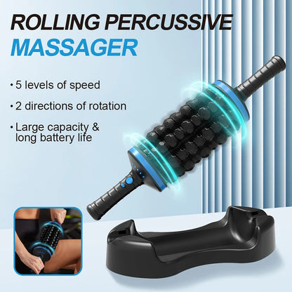 Electric Roller Massage Stick Deep Tissue Muscle Fascia Relaxation Massager Cordless Rechargeable Fitness Exercise Pain Relief