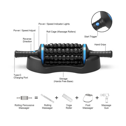 Electric Roller Massage Stick Deep Tissue Muscle Fascia Relaxation Massager Cordless Rechargeable Fitness Exercise Pain Relief