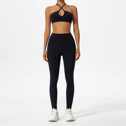 Two-Piece Women'S Sports Set Chest Crossover Yoga Clothes Female Gym Bandeau Sports Bra Suits Sport Outfit for Woman
