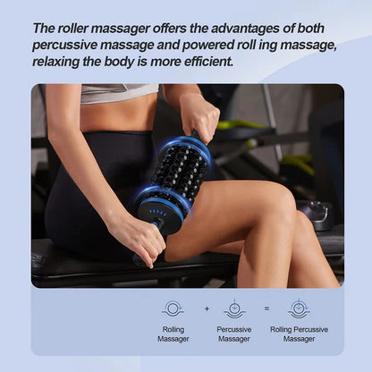 Electric Roller Massage Stick Deep Tissue Muscle Fascia Relaxation Massager Cordless Rechargeable Fitness Exercise Pain Relief