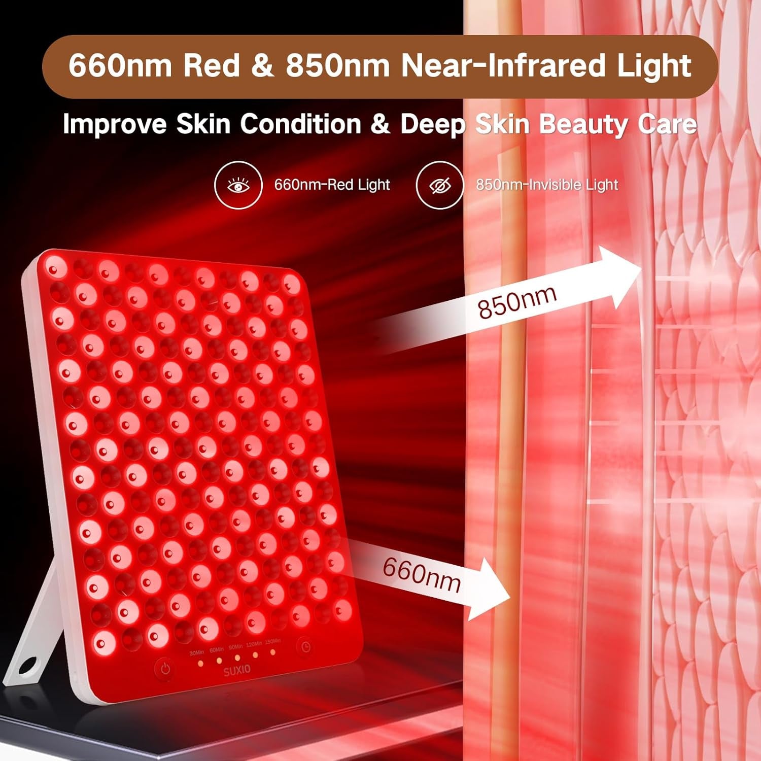 Revitalize Your Skin with Our Portable Red Light Therapy Lamp - 165 LED Panel for Face & Body, Deep 660Nm - 850Nm Infrared with Eye Protection